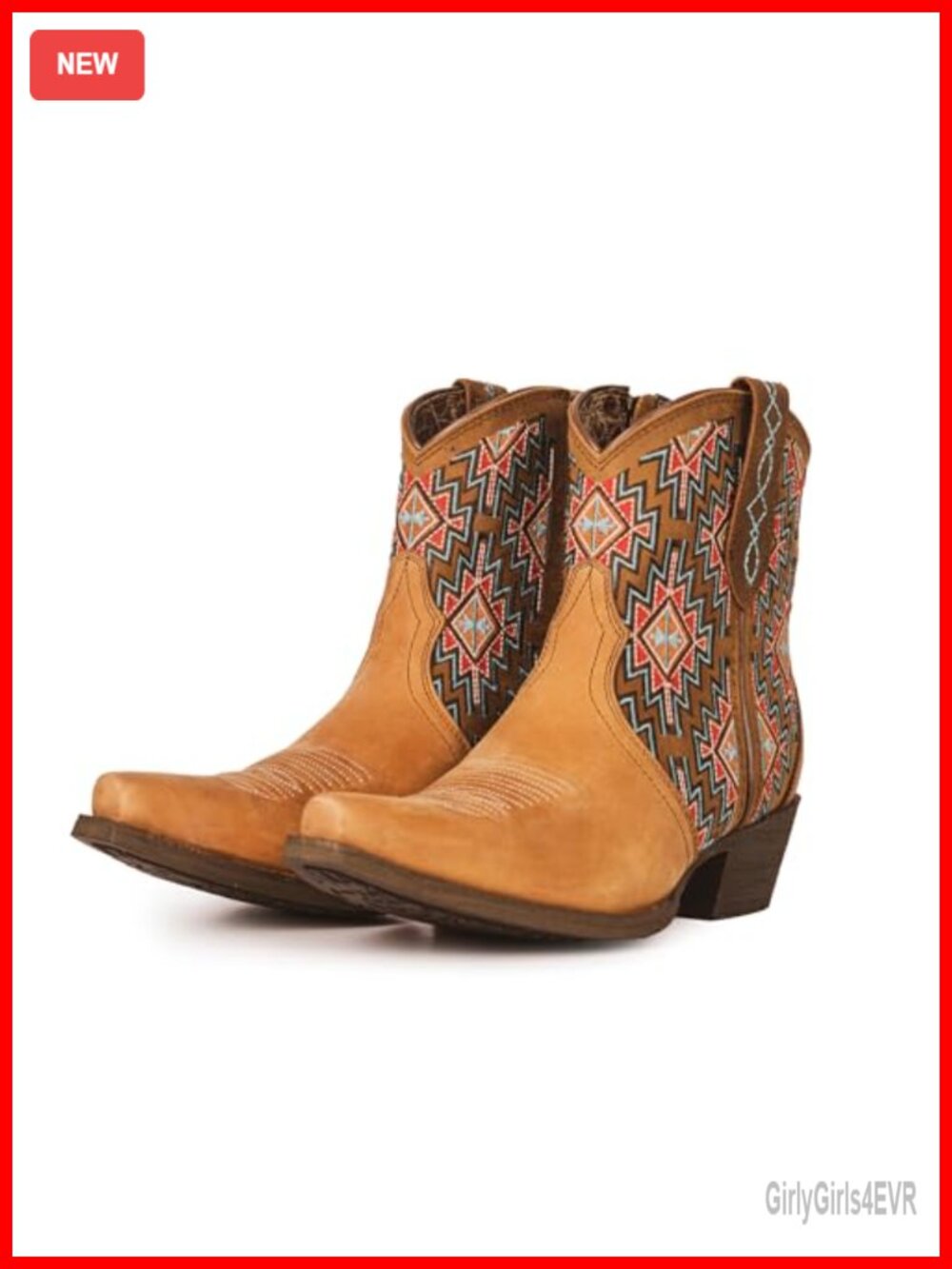 Genuine Leather Western Cowboy Ankle Boots Low Chunky Heel Pointed Toe